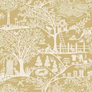 Flat swatch of Belgravia Decor Homegrown in yellow showing the detailed flat paper substrate surface.
