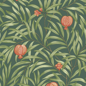 Belgravia Decor Pomegranate Leaf Deep Green/Orange Wallpaper - 9613