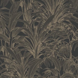 Grandeco Asperia Linear Leaf Black/Gold Wallpaper - A51403