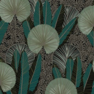 Grandeco Asperia Tropical Leaf Black/Green Wallpaper - A54701