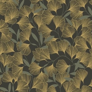 Grandeco Attitude Ginko Leafy Floral Black/Gold Metallic Wallpaper - A64402