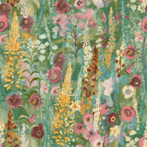 A flat swatch image of the A74601 green and pink floral pattern.