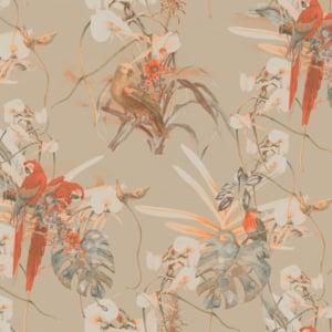 Galerie Exotic Parrot Motif Beige/Orange Wallpaper - BW51027
