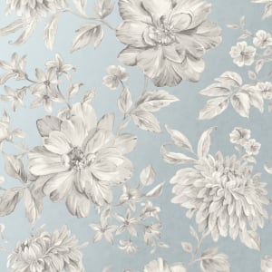 Crown Lucia Floral Blue/Grey Metallic Wallpaper - M1549
