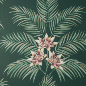 Fine Decor Bali Palm Leaf Emerald Metallic Wallpaper - FD43279
