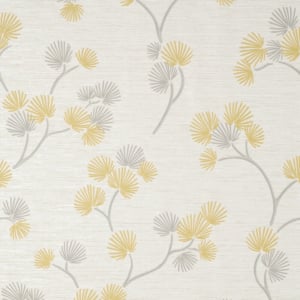 Fine Decor Kira Oriental Floral Tree Mustard/Grey Metallic Wallpaper - FD43309