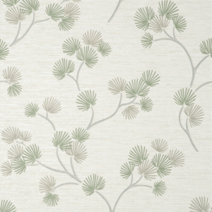 Fine Decor Kira Oriental Floral Tree Green/Grey Metallic Wallpaper - FD43310