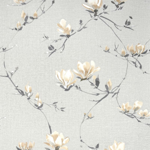 High-resolution flat swatch of Fine Decor Isla Trail wallpaper in grey and ochre showing the luxury textured vinyl surface.