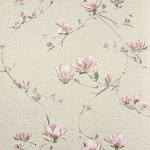 Flat swatch of Fine Decor Isla Trail in natural and pink showing the metallic luxury textured vinyl.