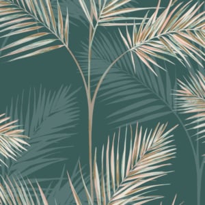 Fine Decor South Beach Palm Leaf Emerald/Multi Metallic Wallpaper - FD42679