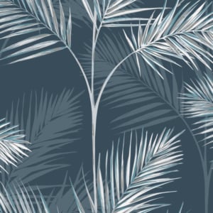 Fine Decor South Beach Palm Leaf Navy/Grey Metallic Wallpaper - FD42681