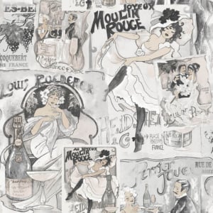 Galerie Nostalgie Moulin Rouge Champagne Posters Grey Wallpaper - G56115