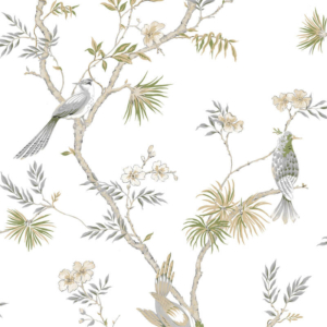 Galerie Classic Bird Trail Grey/Green Wallpaper - G78492
