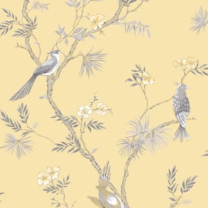 Galerie Classic Bird Trail Yellow/Grey Wallpaper - G78494