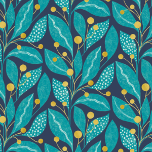Ohpopsi Berry Dot Leaves Ink/Azure Wallpaper - GRA50133W