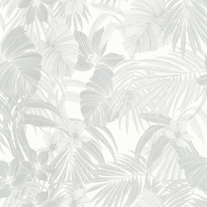 Grandeco Joelle Leaf White/Silver Metallic Wallpaper - A51303
