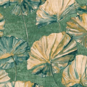 Grandeco Water Lily Emerald Green Metallic Wallpaper - EE2005