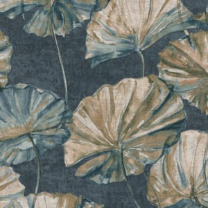 Grandeco Water Lily Navy Blue Metallic Wallpaper - EE2002