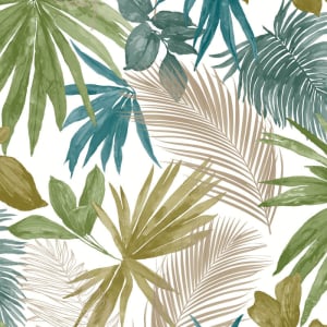 Grandeco Wild Palm Leaves Green/Gold Metallic Wallpaper - JF3602