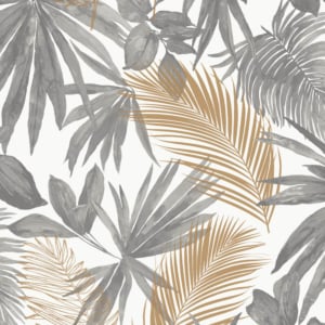 Grandeco Wild Palm Leaves Grey/Gold Metallic Wallpaper - JF3601