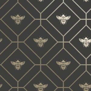 Holden Decor Honeycomb Bee Geo Charcoal/Gold Metallic Wallpaper - 13081