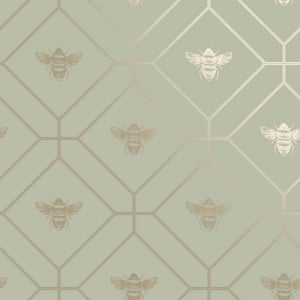 Holden Decor Honeycomb Bee Geo Green/Gold Metallic Wallpaper - 13080