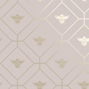 Holden Decor Honeycomb Bee Geo Pink/Gold Metallic Wallpaper - 13083