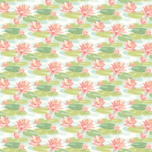 Ohpopsi Ichika Waterlily Duck Egg/Coral Wallpaper - IKA50102W