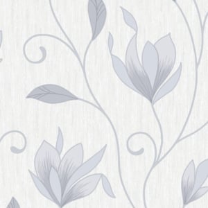 Crown Synergy Floral Dove Grey/Silver Glitter Wallpaper - M0852