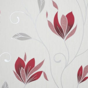 Crown Synergy Floral Red/Silver Glitter Wallpaper - M1718