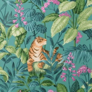 Crown Rajah Tropical Tiger Teal Wallpaper - M1732