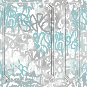 Muriva Pop Graffiti Panel Blue/Grey Wallpaper - M47909
