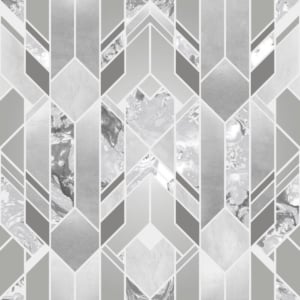 Muriva Elixir Geometric Marble Grey/Silver Metallic Wallpaper - 167501
