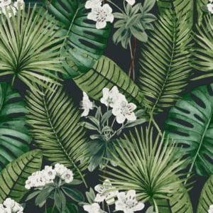 Muriva Isla Leaf Black/Green Wallpaper - M37804