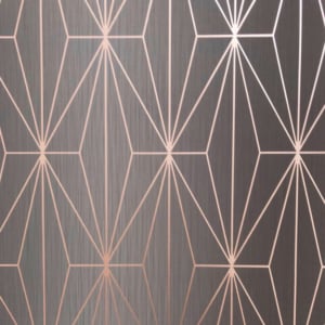 Muriva Kayla Geometric Charcoal/Rose Gold Foil Metallic Wallpaper - 703015