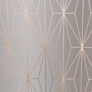 Muriva Kayla Geometric Grey/Rose Gold Foil Metallic Wallpaper - 703013