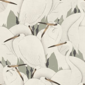 Rasch Kimono Huddling Herons White/Green Wallpaper - 409543