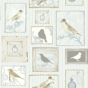 SK Filson Framed Birds Aqua/Multi Wallpaper - FI2502