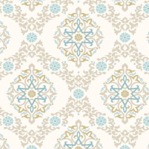 SK Filson Geometric Damask Stone/Blue Wallpaper - SK10007