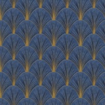 Elle Decoration Avantgarde Fan Blue/Gold Metallic Wallpaper - 10451-08