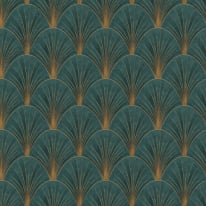Elle Decoration Avantgarde Fan Green/Gold Metallic Wallpaper - 10451-19