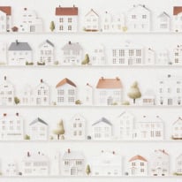 High-resolution flat swatch of Erismann Little Town Houses wallpaper showing the white multi textured pattern.