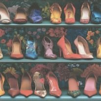 High-resolution flat swatch of Erismann Vogue Shoes wallpaper showing the turquoise multi textured pattern.