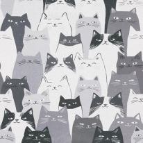 High-resolution flat swatch of Erismann Meow Cats wallpaper showing the grey textured feline pattern.