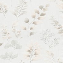Flat swatch of Beige 10579-02 showing the soft botanical leaf print.