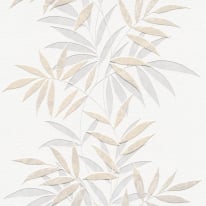 Close-up material sample of the Erismann Modern Balance 10607-02 design showing the warm beige trailing botanical leaf stripe details.