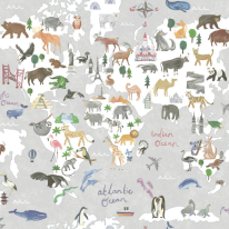 Holden Decor Animal Maps Grey Multi Wallpaper - 13252