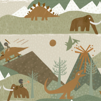 Holden Decor Prehistoric Dinosaurs Green/Orange Wallpaper - 13260