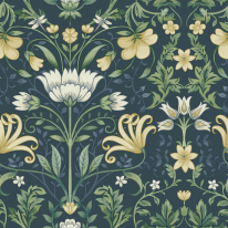 Holden Decor Vintage Floral Navy/Yellow Wallpaper - 13391
