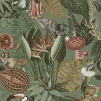 Holden Decor Wonderland Tropical Animals Sage Wallpaper - 13401